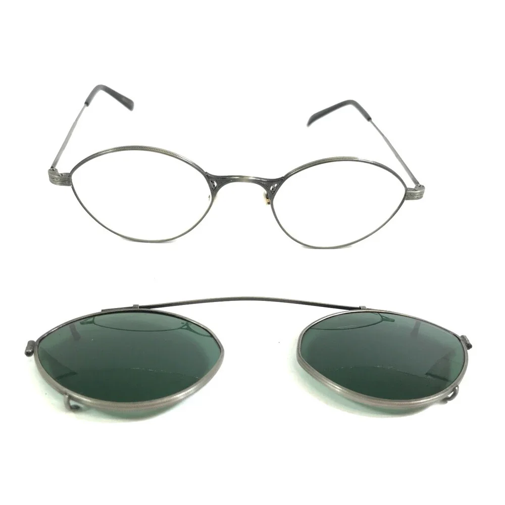 Vintage Oliver Peoples Eyeglasses Frames Tillie P Pewter with Clip-ons 43-21-130